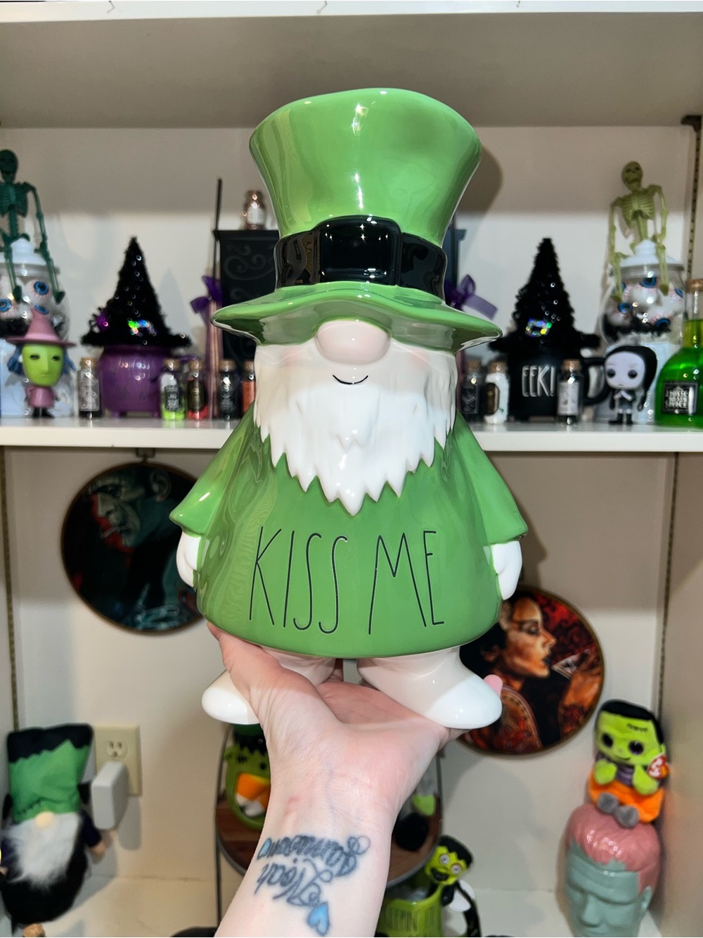 Rae Dunn Kiss Me Green Gnome Ceramic LARGE Figurine